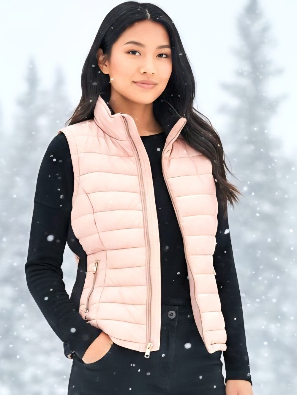 CALVIN KLEIN PERFORMANCE Blush Pink Quilted Puffer Vest Zip Closure Pckts SMALL